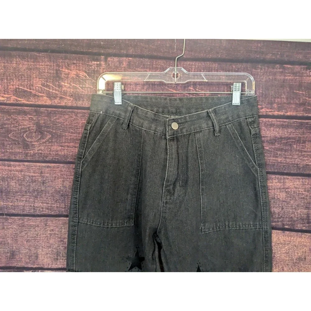 Women Retro Star Print  Jeans Wide‎ Leg Straight Demin Cargo Pants Casual